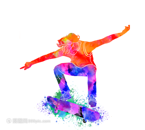 創意炫彩街頭滑板運動員剪影