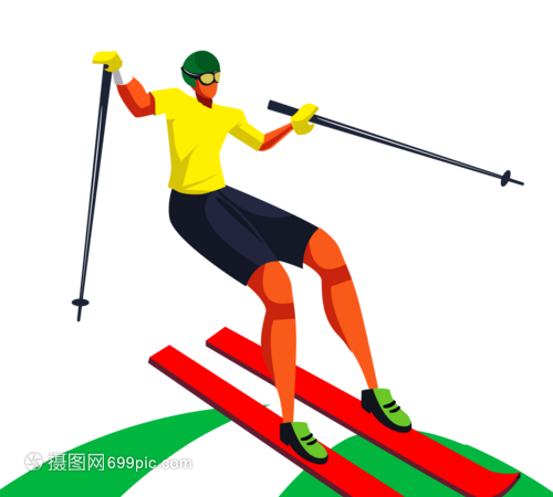 手繪卡通滑雪運動