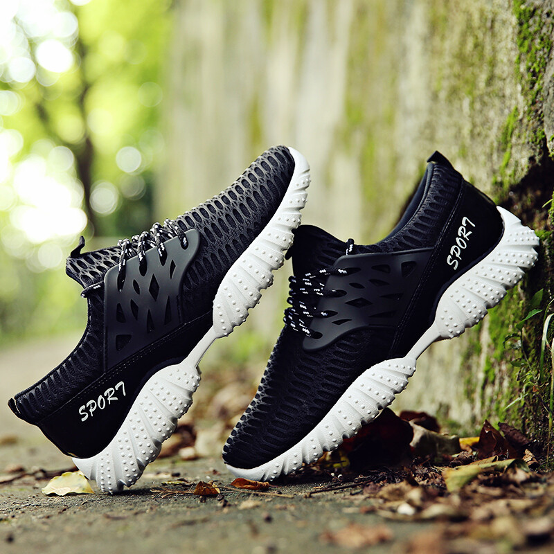 休閑鞋男鞋新品網(wǎng)面透氣飛織運動鞋男減震慢跑鞋增高韓版潮流帆布滑板鞋子 YJ-208黑色 41