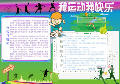 綠色背景校園我運動我快樂小學生手抄報運動會小報